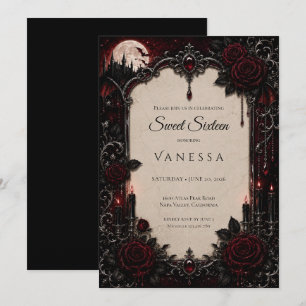 Invitación Lujo Rojo Oscuro Gótico Sweet 16