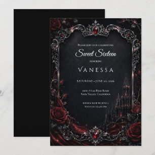 Invitación Lujo Rojo Oscuro Gótico Sweet 16