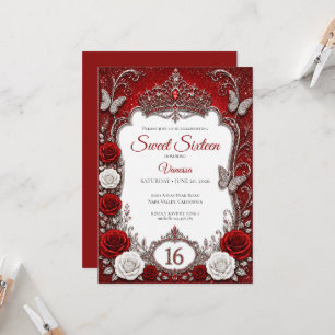 Invitación Lujo Rojo Plata Princesa Dulces 16