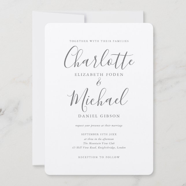 Invitación Lujo Romántico Elegante Firma Script Boda (Anverso)