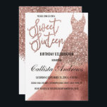 Invitación Lujo Rosa Blanca Purpurina Dorado Dress Sweet 16<br><div class="desc">Esta lujosa, brillante y glamurosa invitación a dieciséis años es el diseño perfecto para una joven elegante y moda. Su diseño presenta un purpurina de oro rosa falso impreso y un vestido de princesa de gradiente de Relieve metalizado dorado rosa vintage sobre un simple fondo blanco con una tipografía rosa...</div>