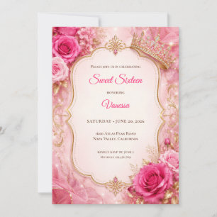Invitación Lujo Rosa Dorado Floral Dulce 16