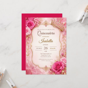 Invitación Lujo Rosa Rubor Oro Princesa Quinceañera