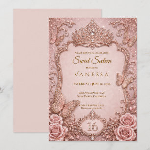 Invitación Lujo Rosado Brillo De Rhinestones Dulce 16