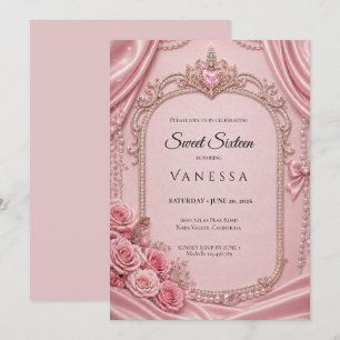 Invitación Lujo Rosado Brillo De Rhinestones Dulce 16