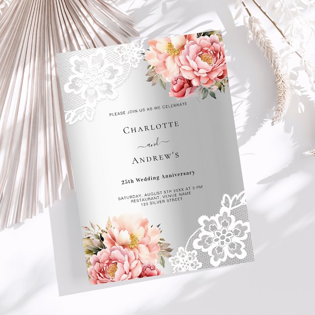 Invitación Lujo rosado plateado aniversario 25 bodas (Subido por el creador)