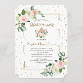 Invitación Lujo Rubor Floral Gold Purpurina Bridal Shower
