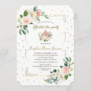 Invitación Lujo Rubor Floral Gold Purpurina Bridal Shower