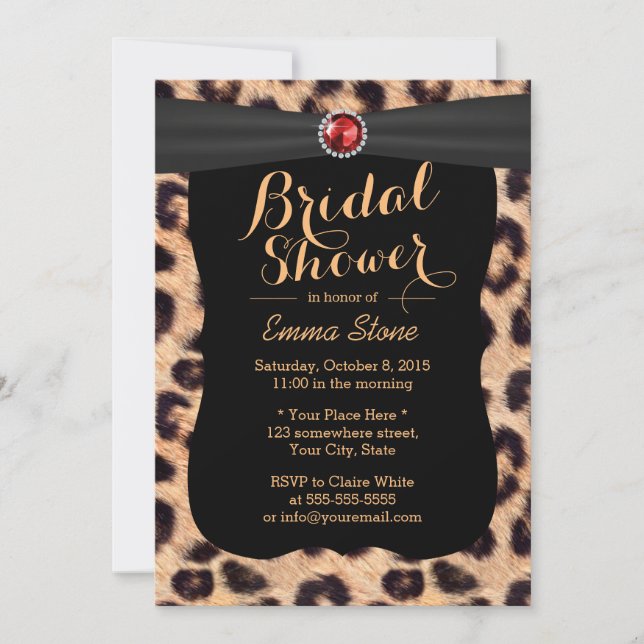 Invitación Lujo Ruby Gems Leopard Print Bridal Shower (Anverso)