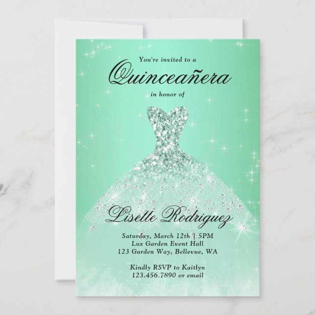 Invitación Lujo Sage Green 15 cumpleaños Quinceanera (Anverso)