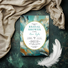 Invitación Lujo Turquesa Dorado Pincelada Despedida de Solter