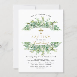 Invitación Lujo Verde Oro Baptismo