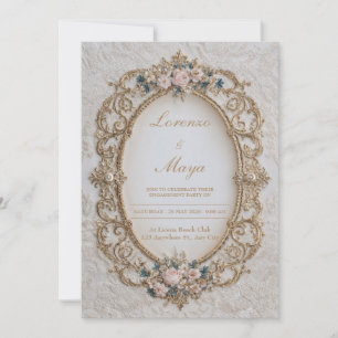 Invitación Lujo Victoriano Oro Perla Rosa Óvalo Boda