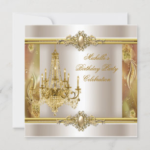 Invitación Lujooso candelabro de perlas de oro crema para fie