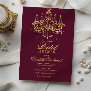 Invitación Lujooso vino borgoña candelabro dorado para desped