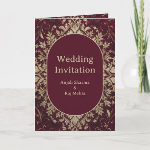 Invitación Lujosa Boda Hindú India de color Granate y Plata