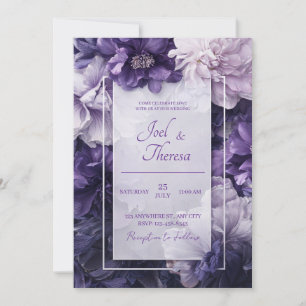 Invitación Lujosa Flor de Peonía Violeta Púrpura Real Boda