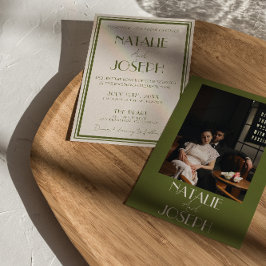 Invitación Lujosa foto de boda de dinero viejo verde oliva el