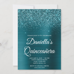 Invitación Lujosa Quinceañera con Holograma Azul Turquesa