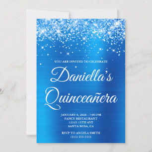 Invitación Lujosa Quinceañera de Brillante Holográfica Azul