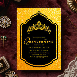 Invitación Lujosa quinceañera de la corona negra y el oro