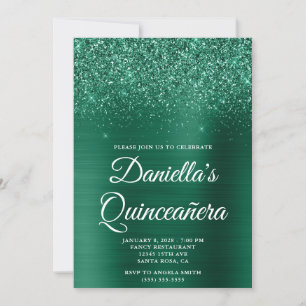 Invitación Lujosa Quinceañera de Papel de Estaño Verde Cazado