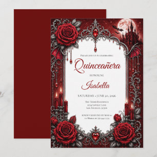 Invitación Lujosa Quinceañera Roja Plateada