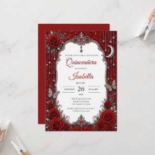 Invitación Lujosa Quinceañera Roja Plateada