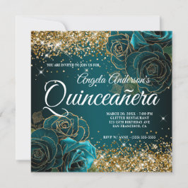 Invitación Lujosa Quinceañera Rosa Azul Turquesa Brillante Do