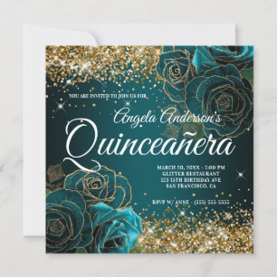 Invitación Lujosa Quinceañera Rosa Azul Turquesa Brillante Do
