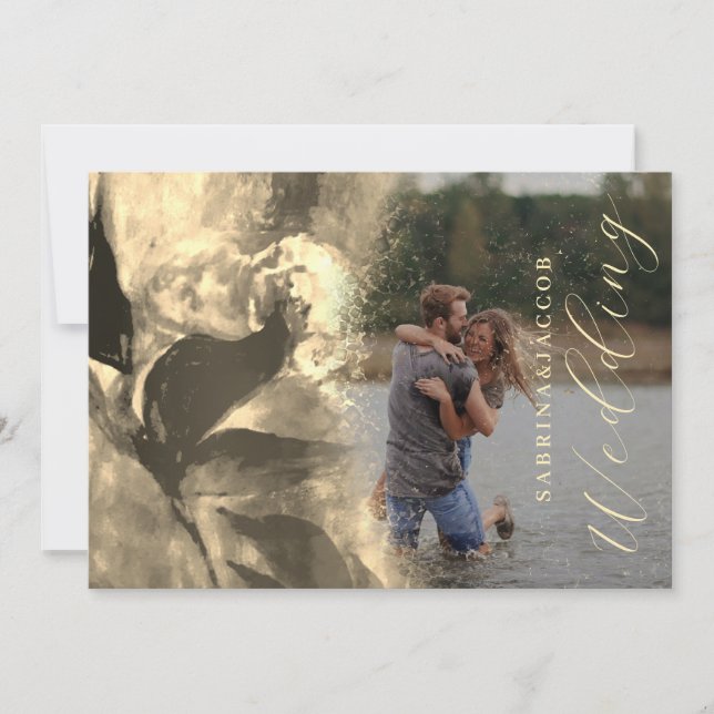 Invitación Lujosa Rosa Abstracta Fotografía de Boda Caprichos (Anverso)