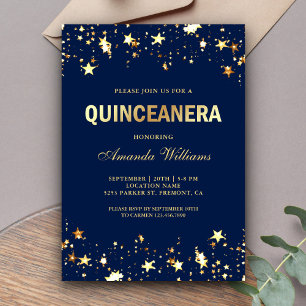 Invitación Lujosas Estrellas de Purpurina Dorada Confeti Quin