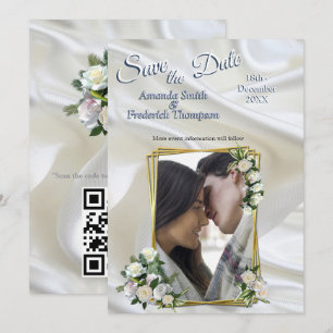 Invitación Lujoso, blanco, seda fluida y rosas blancas.