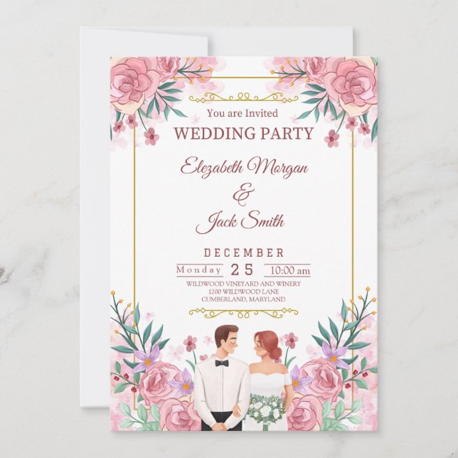 Invitación Lujoso Boda de Boho Floral Greenery (Anverso)