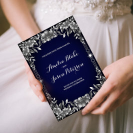 Invitación Lujoso Boda de follaje plateado tallado