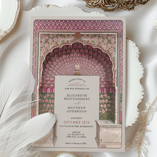 Invitación Lujoso Boda de inspiración india Peacock Arch Moti (Subido por el creador)