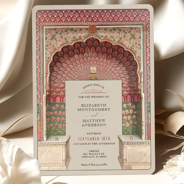 Invitación Lujoso Boda de inspiración india Peacock Arch Moti (Subido por el creador)