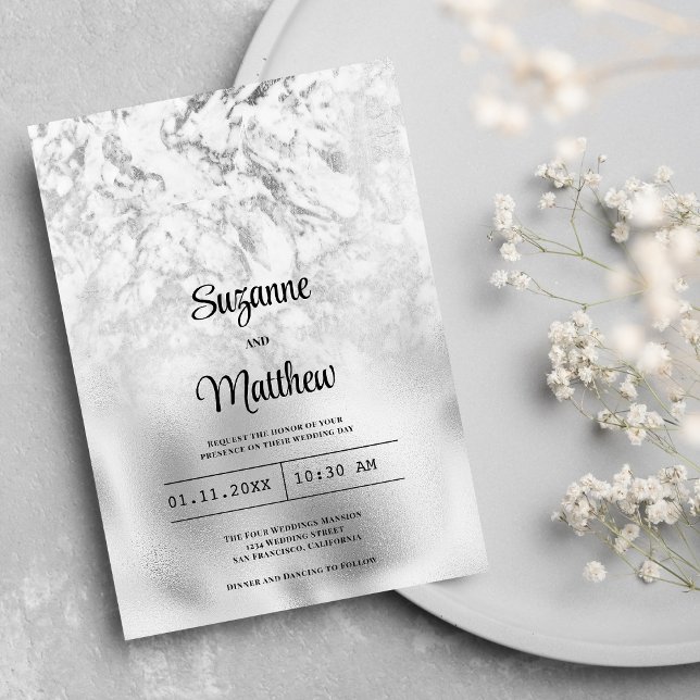Invitación Lujoso boda de mármol gris blanco y plateado (Luxurious gray white silver marble wedding )