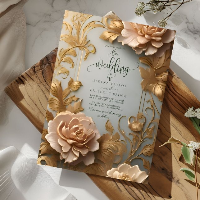Invitación Lujoso Boda de motivos florales de inspiración vin (Subido por el creador)