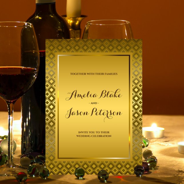 Invitación Lujoso Boda de Patrón de Tronco de Rhombus Gold (Subido por el creador)