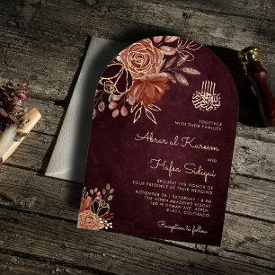 Invitación Lujoso Boda del Arco Islámico Floral de Borgoña