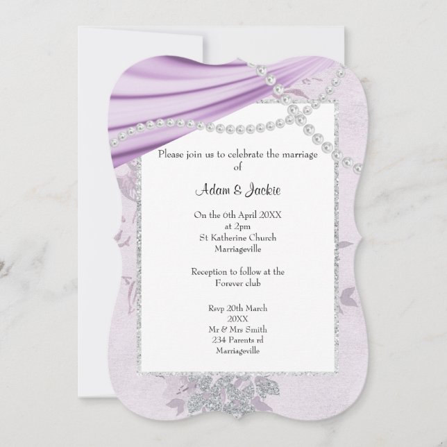 INVITACIÓN LUJOSO BODA FLORAL DE SATIN DIAMOND PURPLE (Anverso)
