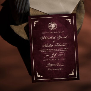 Invitación Lujoso Boda islámico del marco dorado de Borgoña