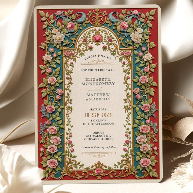 Invitación Lujoso Boda victoriano Rosa Ornate (Subido por el creador)