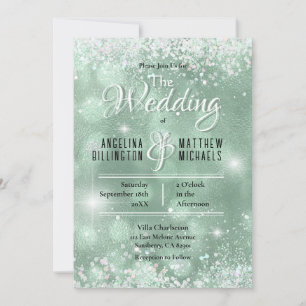Invitación Lujoso Brillo Acuático Glamuroso Boda