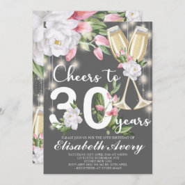 Invitación Lujoso Champagne Floral Gray 30 cumpleaños Fiesta