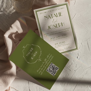 Invitación Lujoso código QR de boda en verde oliva de dinero