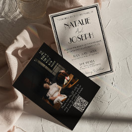 Invitación Lujoso Código QR de Crema Negra Dinero Antiguo Fot