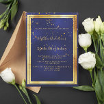 Invitación Lujoso confeti de oro azul marino de cumpleaños<br><div class="desc">Una moderna y moderna tarjeta de invitación de cumpleaños número 50 (o cualquier edad) para hombres, hombres y hombres. Un fondo azul marino. El color azul es desigual. Con un marco de oro falso y un confetti dorado rociado, letras de colores dorados. Personalice y agregue su nombre y detalles del...</div>
