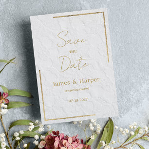 Invitación Lujoso encaje floral francés de oro blanco Save th
